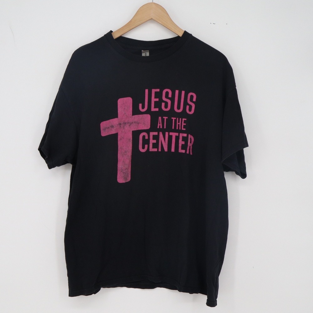 Gildan T-Shirt Mens XL Heavy Cotton Black Jesus At The Center Graphic Excellent